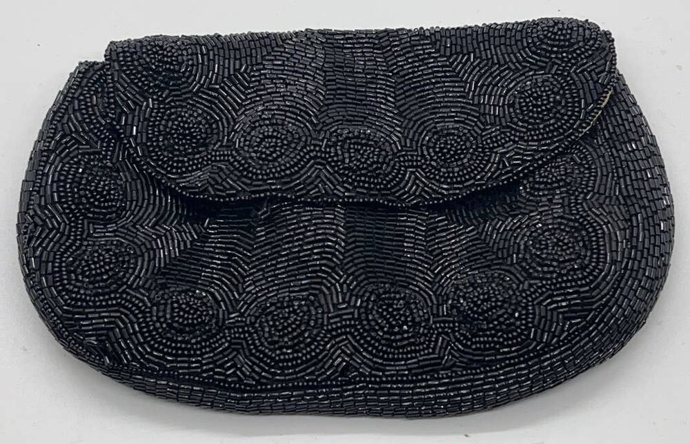 Vintage Black Beaded Coin Purse Wallet